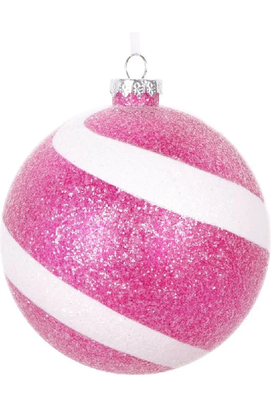 Fuchsia and White Sugar Glitter Ball Ornaments (Set of 3)