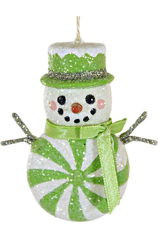 Green Peppermint Snowman Ornament