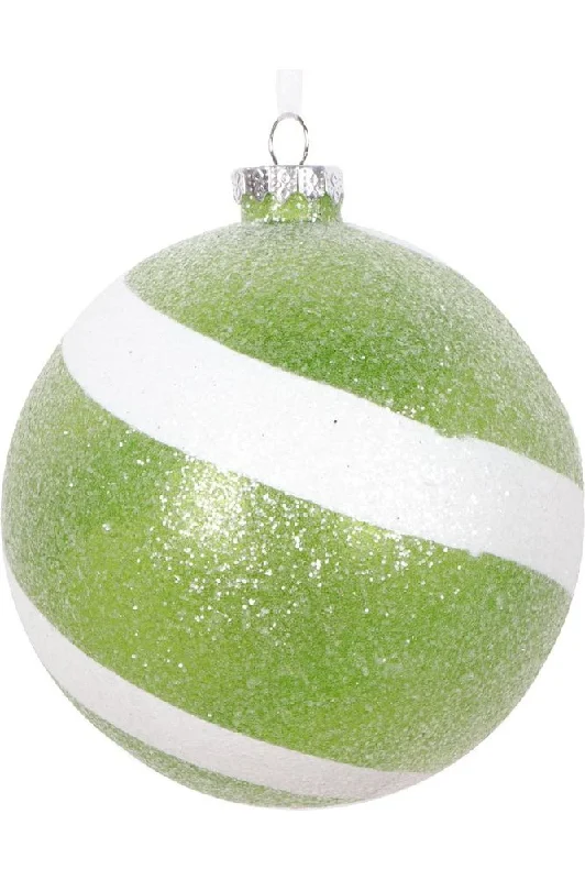 Lime and White Sugar Glitter Ball Ornaments (Set of 3)