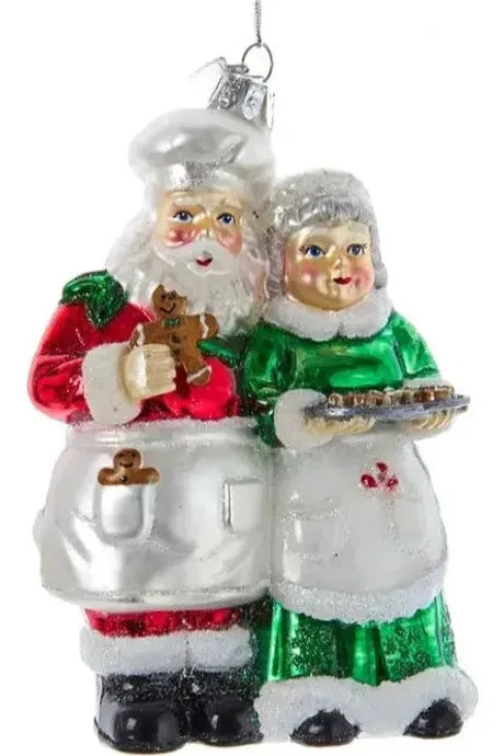 Noble Gems™ Glass Mr. & Mrs. Santa With Cookies Ornament