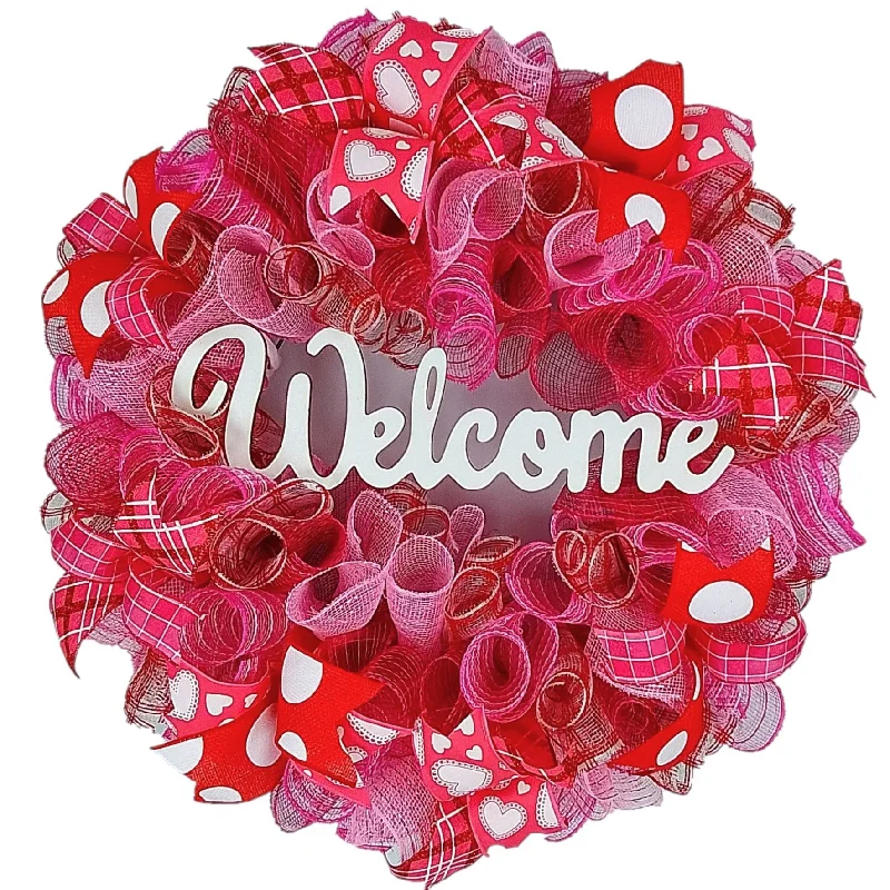 Indoor and Outdoor Wreath, Removable Welcome Sign, Pink and Red Valentine's Day Decor