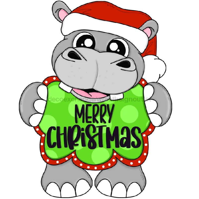 Pre-Order: Christmas Sign, Merry Christmas, Hippo Sign, Hippopotamus, wood sign, CR-W-097-DH, 22" Door Hanger