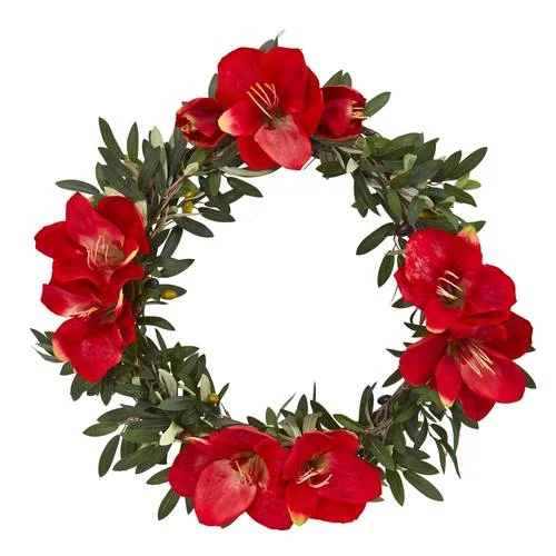 21" Olive with Amaryllis Artificial Wreath