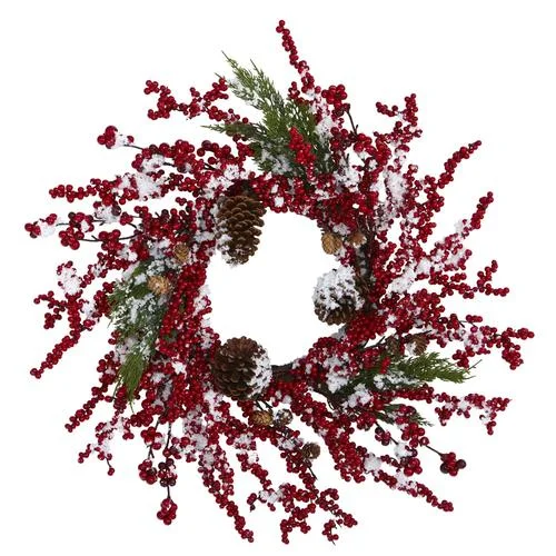 24" Frosted Cypress Artificial Wreath with 
Berries and Pine Cones