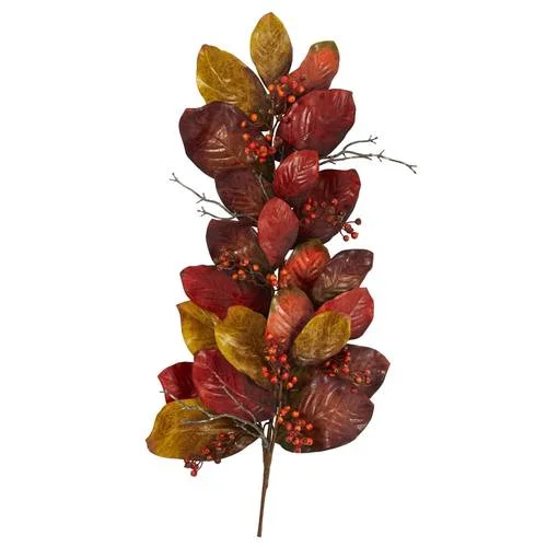 36" Autumn Magnolia Leaf with Berries Artificial Tear Drop