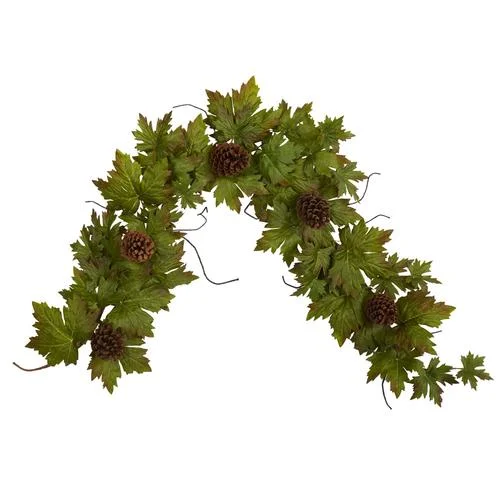 5' Fall Maple Leaf with Pine Cones Artificial Garland