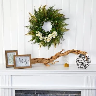 23" Assorted Fern and Daisy Artificial Wreath