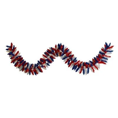 9'Patriotic “American Flag" Themed Artificial Garland with 50 Warm LED Lights