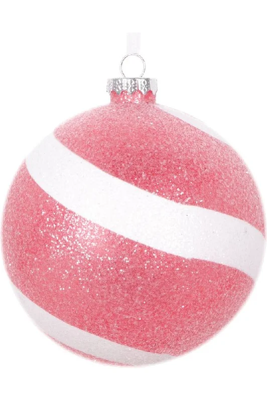 Red and White Sugar Glitter Ball Ornaments (Set of 3)