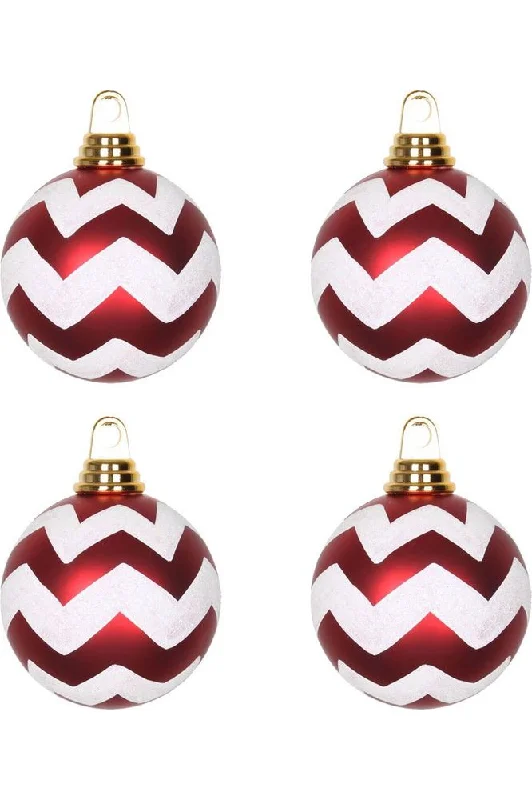 Red White Matte Glitter Chevron Ball (Set of 4)