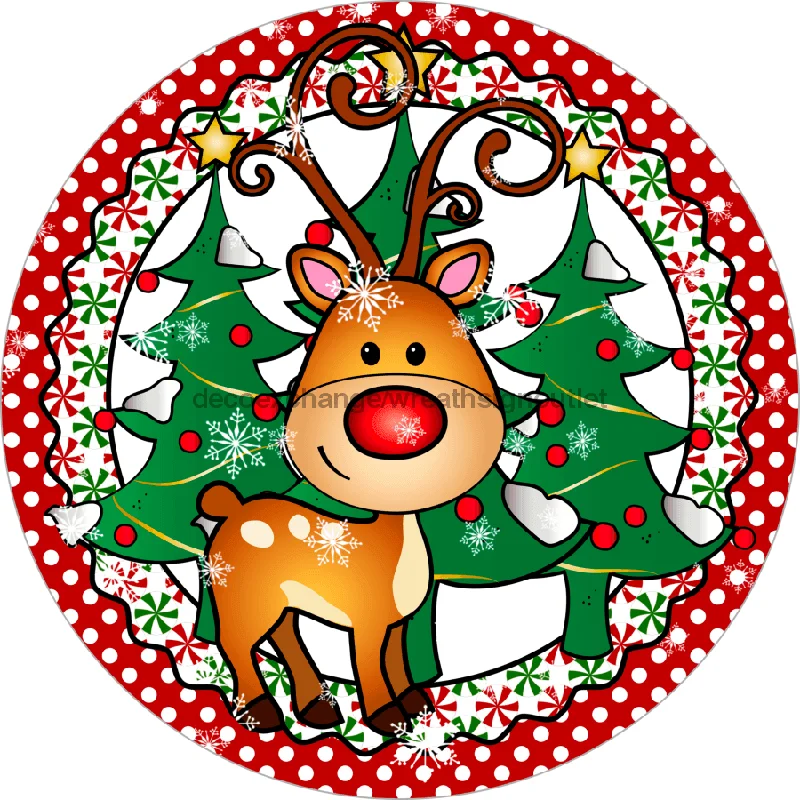 Reindeer Sign, Christmas Sign, 10" Round,  VINYL-DECOE-722, Sign For Wreath, 10" Vinyl Round