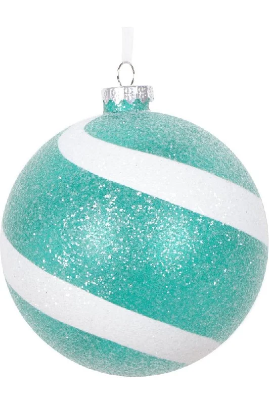 Teal and White Sugar Glitter Ball Ornaments (Set of 3)