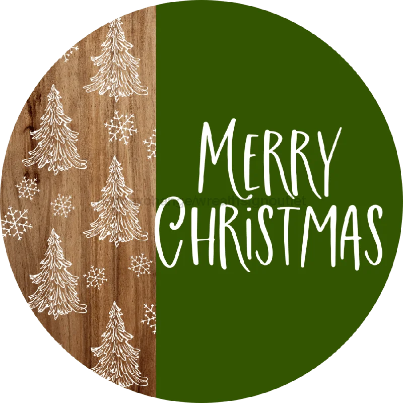 Wreath Sign, Christmas Door Hanger, Merry Christmas, Green and White Christmas, DECOE-2640, Sign For Wreath, Round Sign, 18" Wood Round