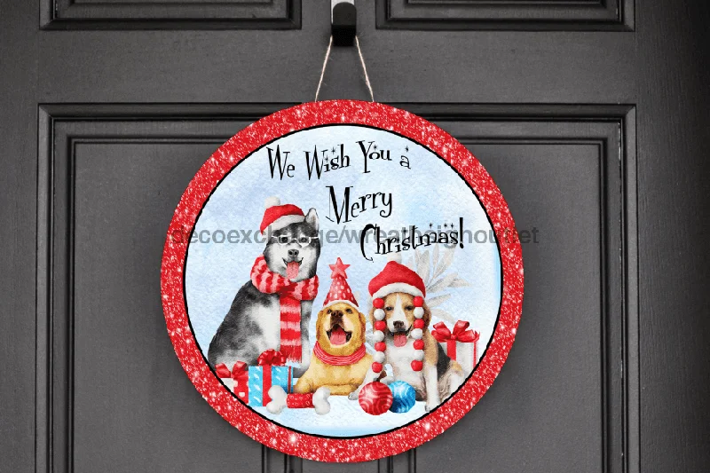 Wreath Sign, Christmas Sign, Christmas Dog Sign, DECOE-2031, Sign For Wreath, 10" Wood Sign