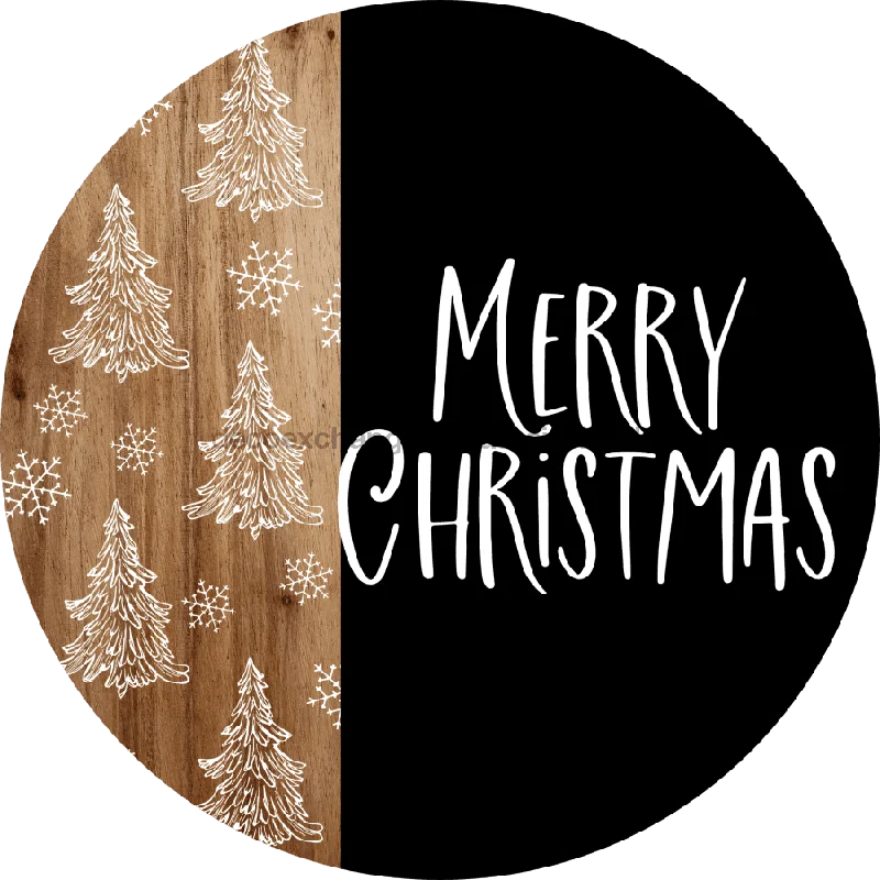 Wreath Sign, Christmas Wreath Sign, Merry Christmas, Black and White Christmas, DECOE-2405, Sign For Wreath, Round Sign, 10" Wood Round