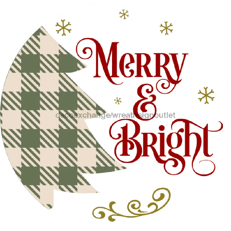 Wreath Sign, Merry and Bright, Merry Christmas Sign, 18" Wood Round,  Sign, DECOE-561, Sign For Wreath, 18" Wood Round