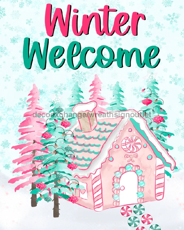 Wreath Sign, Pink and Mint Christmas, Christmas Candy Sign, Christmas Sign, DECOE-358, Sign For Wreath, 8x10" Metal Sign