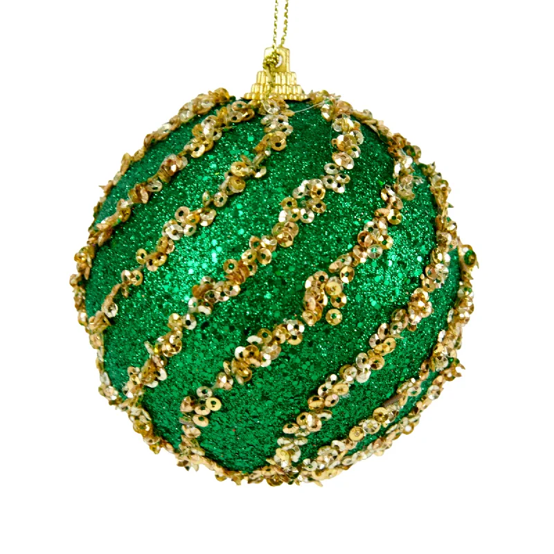 Christmas Ball, Green/Gold Sequence Swirl- 8cm