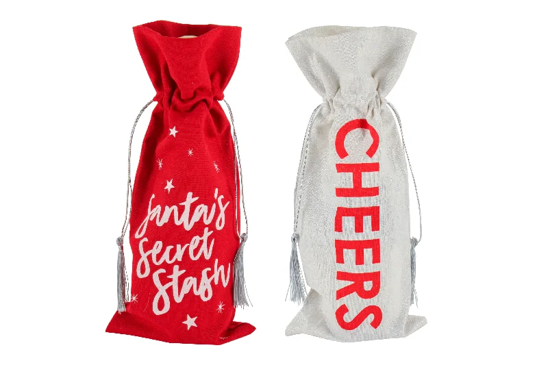 Christmas Bottle Bags  with Tassels, 2 Assorted Designs- 38x16cm