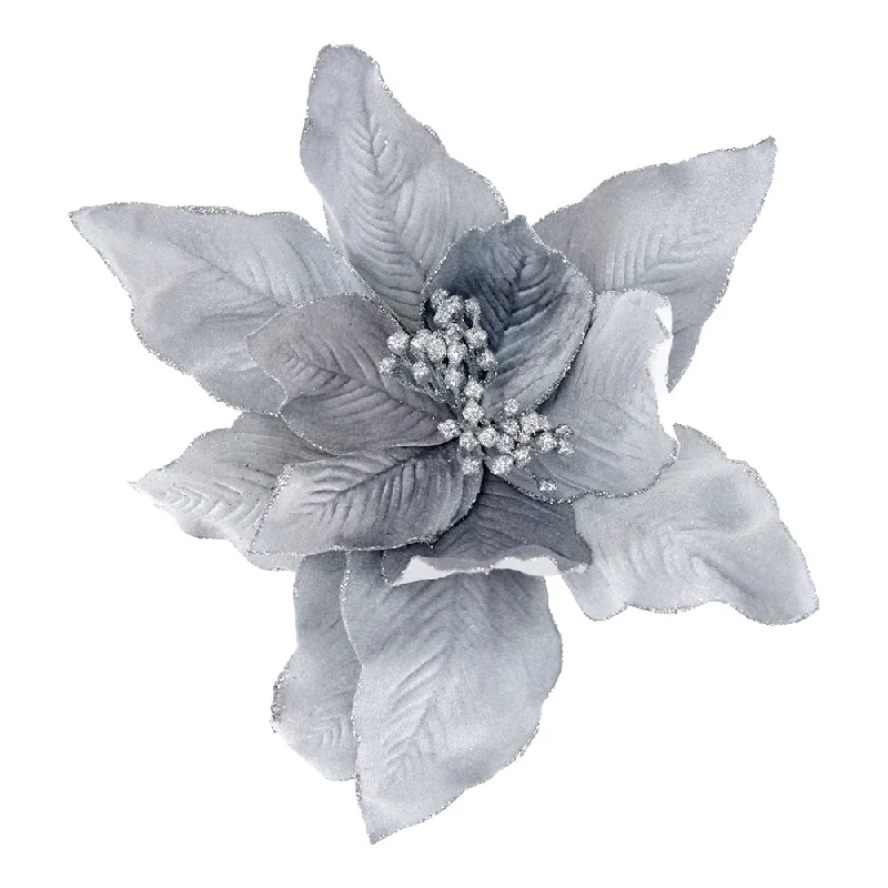 Christmas Fabric Clip Poinsettia- Dark Silver