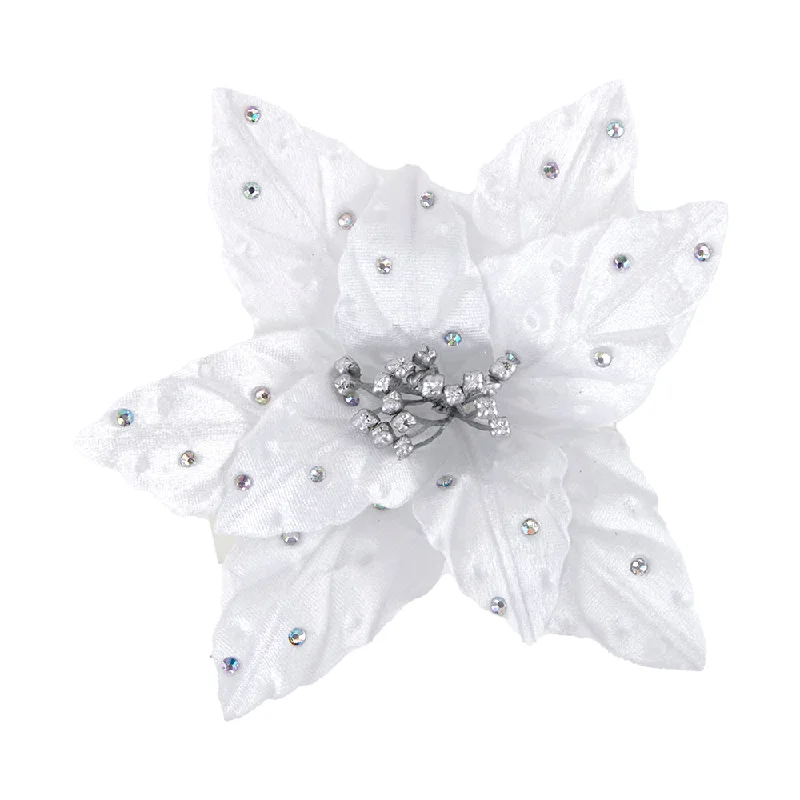 Christmas Fabric Clip Poinsettia, White