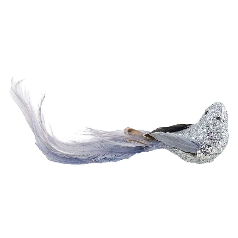 Christmas Feather Clip Bird Tail, Silver Grey 2 Assorted