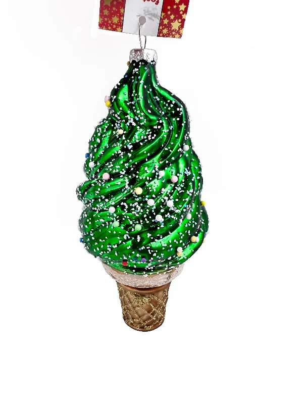 Christmas Glass Figure, Green Ice Cream- 6.8x7.2x15.2cm