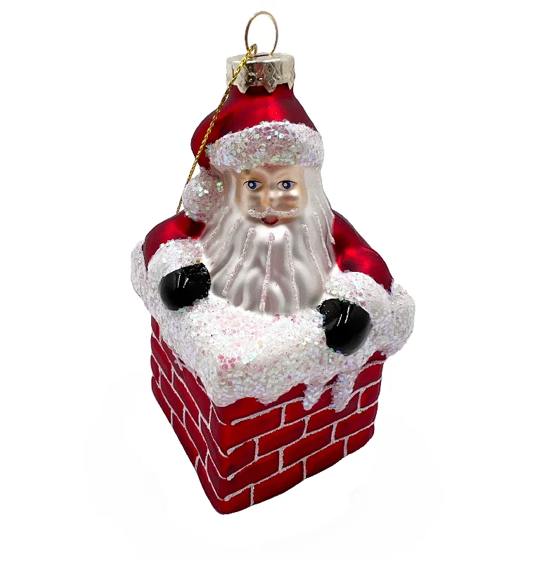 Christmas Glass Figure, Santa On Chimney- 6.5x6.8x11.2cm