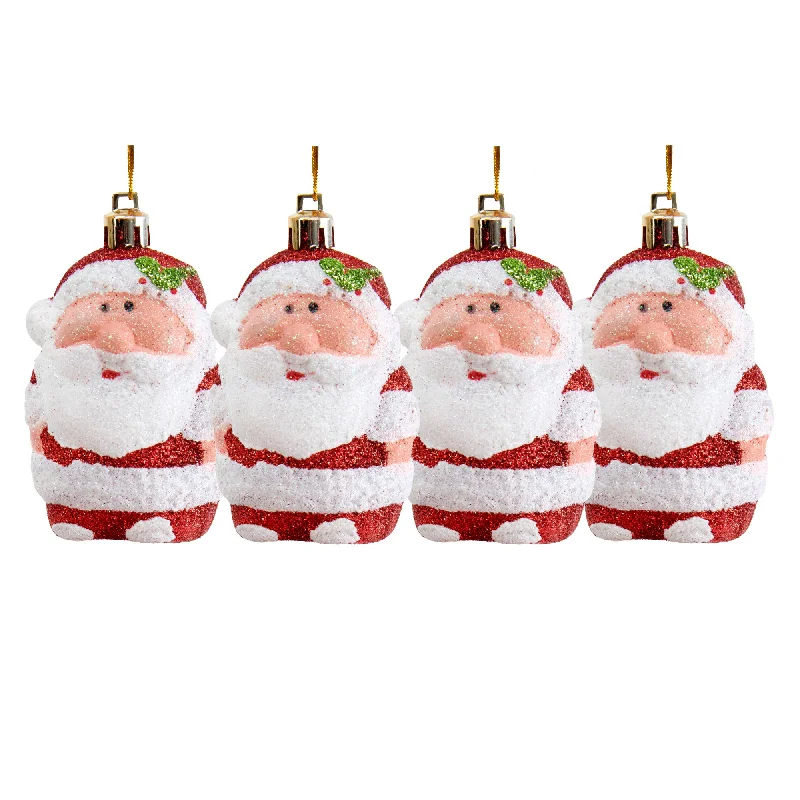 Christmas Glitter Santa Ornaments, 7cm- 4pk