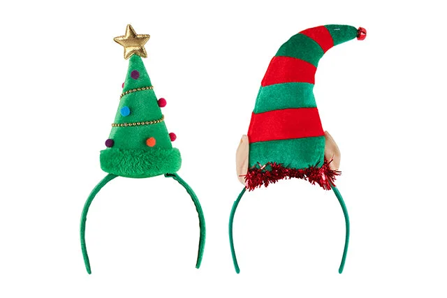 Christmas Plush Elf Hat with Tinsel Fur and Ears, 2 Assorted- 32x15cm