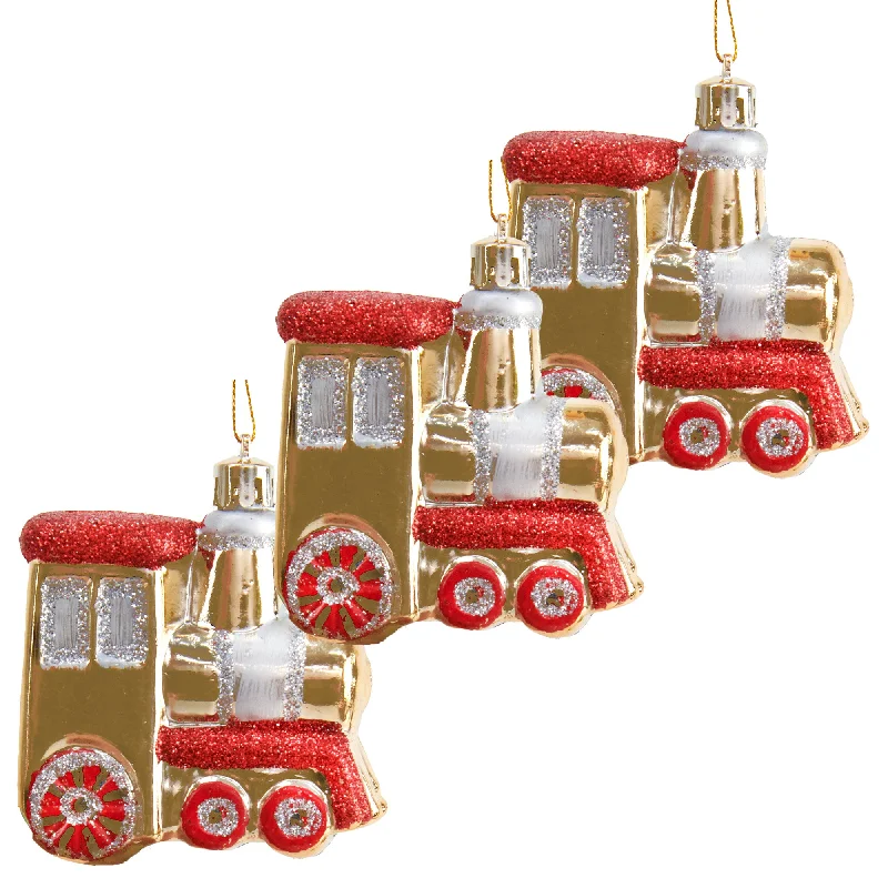 Christmas Ornament, Shiny Train- 3pk