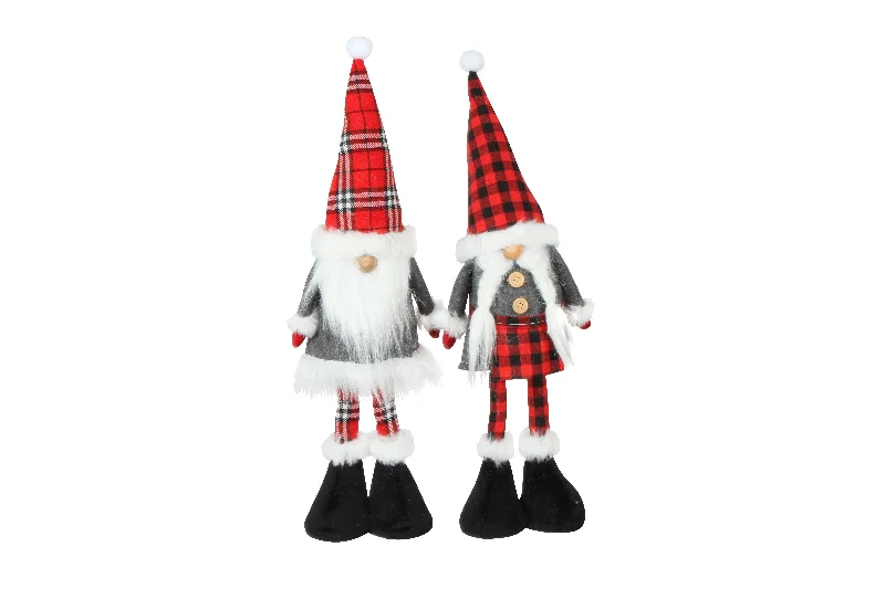 Christmas Tartan Gnome Ornament, 2 Assorted- 46x13x10cm